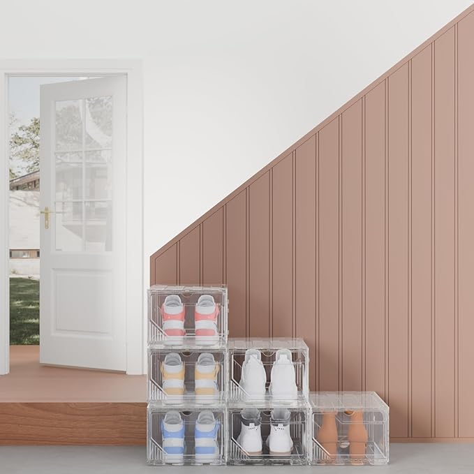 10 Pack Upgraded XX-Large Closet Organizers and Storage with Magnetic Door, New structure is more stable, Thicken & Sturdy Clear Stackable Interconnectable Shoe Box for Entryway, Under Bed