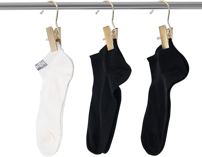 BEWISHOME 50 PCS Boot Hangers for Closet, Laundry Hooks with Clips,Heavy Duty Boot Clips for Haning,Space Saving Portable Travel Clothes Pins, Jeans, Socks, Towel, Gold FYC50G