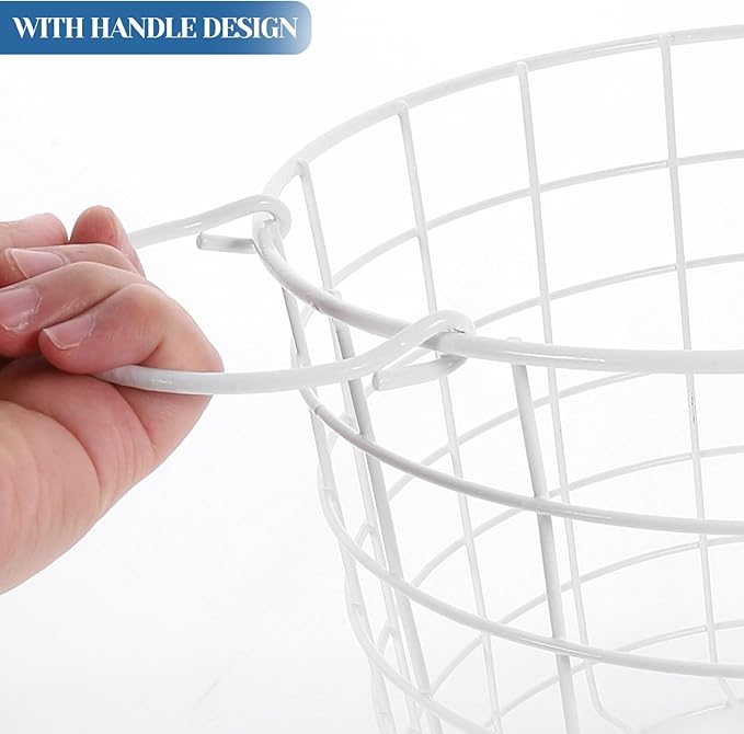 Luxshiny Iron Wire Utility Storage Basket, Laundry Basket Hamper Metal Clothes Basket with Handles Grocery Basket Trash Can for Kitchen Bathroom Laundry Room White
