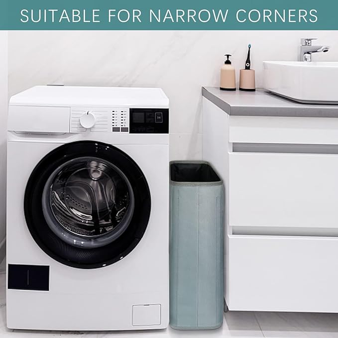 40L Slim Laundry Hamper with Padded Handles, 22” Foldable Narrow Laundry Basket for Small Spaces, College Dorm, Closet, Bedroom & Bathroom