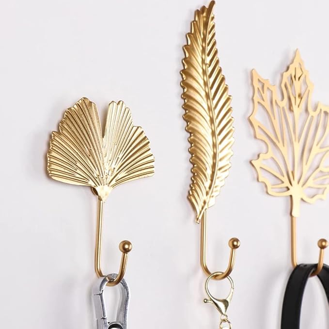 7pcs Leaf Shape Metal Hooks Decorative Wall Hooks Iron Key Holder Coat Hanger Purse Hooks Closet Clothes Coat Hat Towel Robes Hook for Kitchen Bathroom Bedroom Office