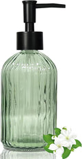 14 Oz Black Pump Glass Soap Dispenser, Green Stripe Countertop Refillable Liquid Bottle Hand Dish Lotion Dispenser with Plastic Pump, for Kitchen, Bathroom