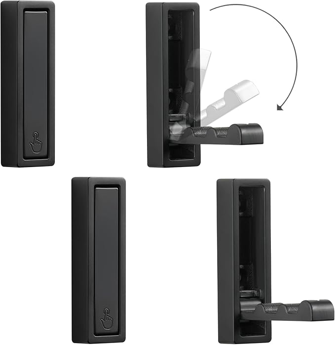 Folding Wall Hooks, 4pcs Foldable Coat Hooks, Heavy Duty Zinc Alloy No Rust Fold Up Hooks for Coat, Towel, Key, Hat, Bag, Jacket, Backpack (Matte Black)