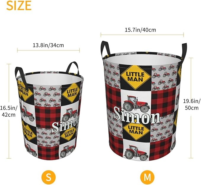 Farm Vehicle Tractor Customized Laundry Basket with Name Collapsible Waterproof Organizer Bin Laundry Hamper with Handle for Clothes Toys Bedroom.