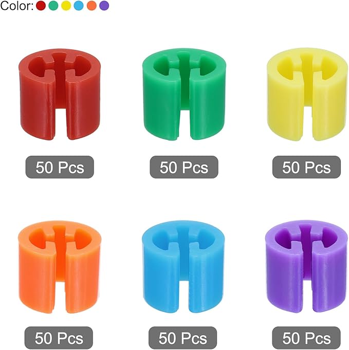 MECCANIXITY Clothes Hanger Markers Blank Tags Fit 3.5mm Rod for Garment Color Coding Red/Green/Yellow/Blue/Purple/Orange, 300pcs
