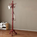 CraftThink Pine Coat Rack, Free Standing Tree Hanger Coat Tree for Clothes, Hats, Bags, Purses, with Double Prong Hooks, for Entryway, Hallway, Bedroom (Tripod Base 16" L x 16" W x 67" H, Red