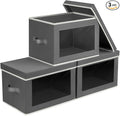 Collapsible Storage Bins with Lids - Stackable Storage Containers with Window, 3 Pack Fabric Bins for Closet, Home & Office Organization Baskets, Dark Gray, 14.9" x 9.8" x 9.8"