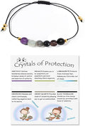 Caiyao Chakra Crystal Tiger Eye Bead Bracelet with Wish Card for Women Adjustable Spiritual Stone Braide String Bracelet Yoga Meditation Jewelry Gift