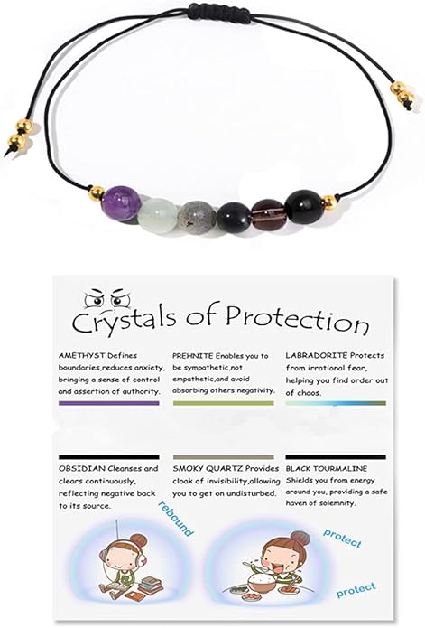 Caiyao Chakra Crystal Tiger Eye Bead Bracelet with Wish Card for Women Adjustable Spiritual Stone Braide String Bracelet Yoga Meditation Jewelry Gift