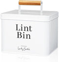 Simplation Modern Farmhouse Lint Bin for Laundry Room Decor and Accessories, Metal Lint Bin for Laundry Decor, Lint Holder Bin for Laundry Room Organization (White)