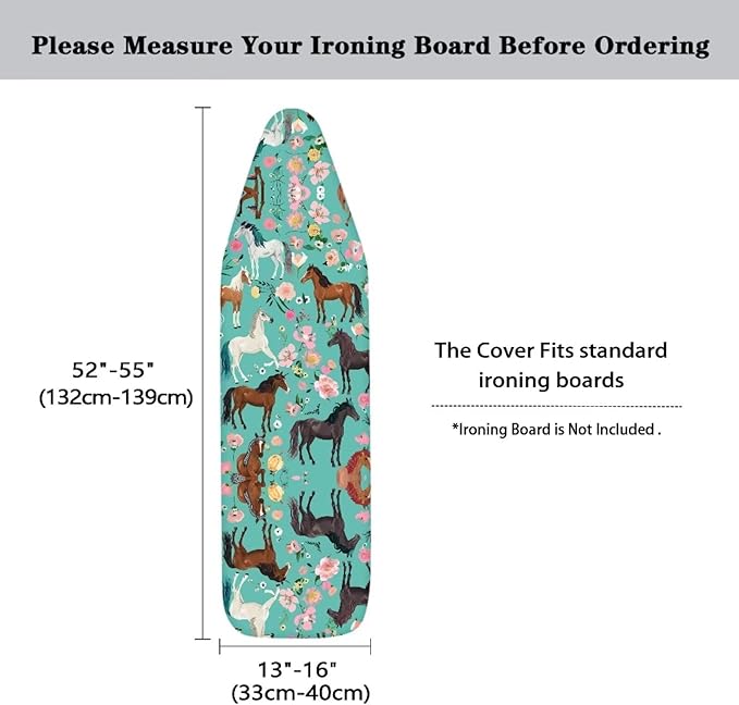 Flashideas Green Shredded Horse Ironing Board Cover and Pad Standard Size Ironing Board Cover and Pad Ventilate Extra Wide Ironing Pad for Table Modern Design, CZA12