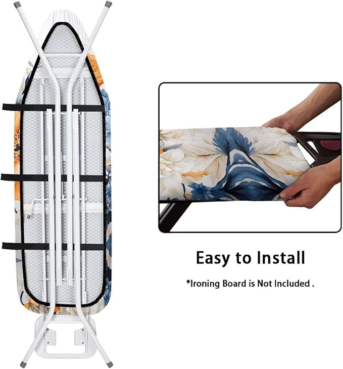 Flashideas Flower Ironing Board Cover and Pad 15x54 Inch Standard Ironing Board Cover with Elastic Edge and Hook and Loop Fasteners Scorch and Stain Resistant Cotton