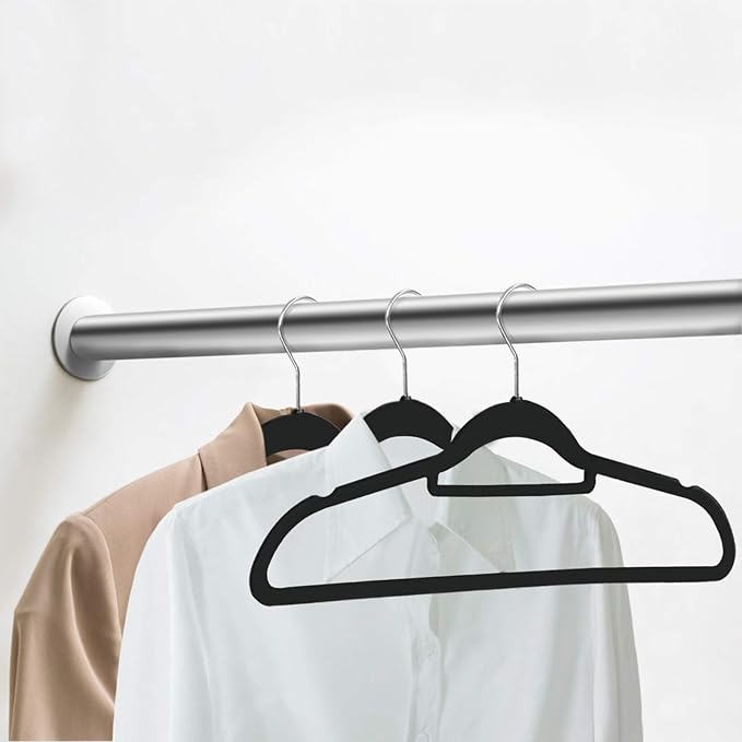 Nouva 100 Pack Huggable Velvet Hangers, Velvet Clothing Hangers with Notches Non Slip Space Saving Design for Men & Women Clothes Shirts Suits Pants Skirts, Black