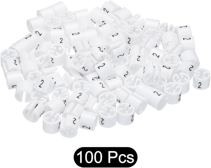 MECCANIXITY Clothes Hanger Marker Colored Hanger Sizer Garment Markers Tag (Number 2, White) for Garment Clothing Color Coding, Pack of 100 Pcs