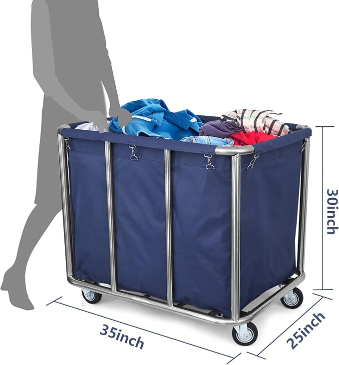 Commercial Laundry Cart with Wheels - Industrial Grade, Heavy Duty, Large Laundromat Cart 440-pound Weight Capacity, 400L Volume