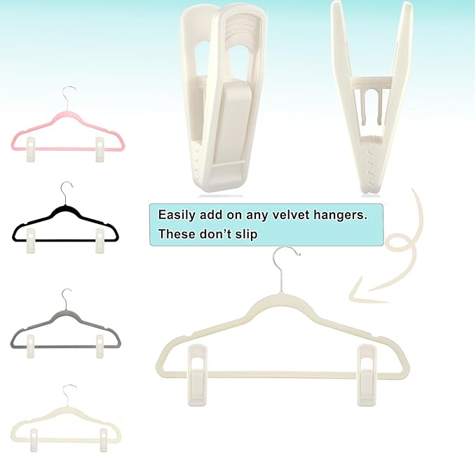 Hanger Clips Perfect for Velvet Hangers (Beige, 80 PCS), Strong Plastic Clips Pant Skirt Hanger Sock Clips for Beige Flocking Felt Hangers
