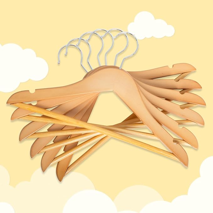 ELONG HOME Baby Hangers, 20 Pack Natural Wooden Kids Hangers for Closet, Premium Children's Clothes Hangers with 360° Swivel Hook