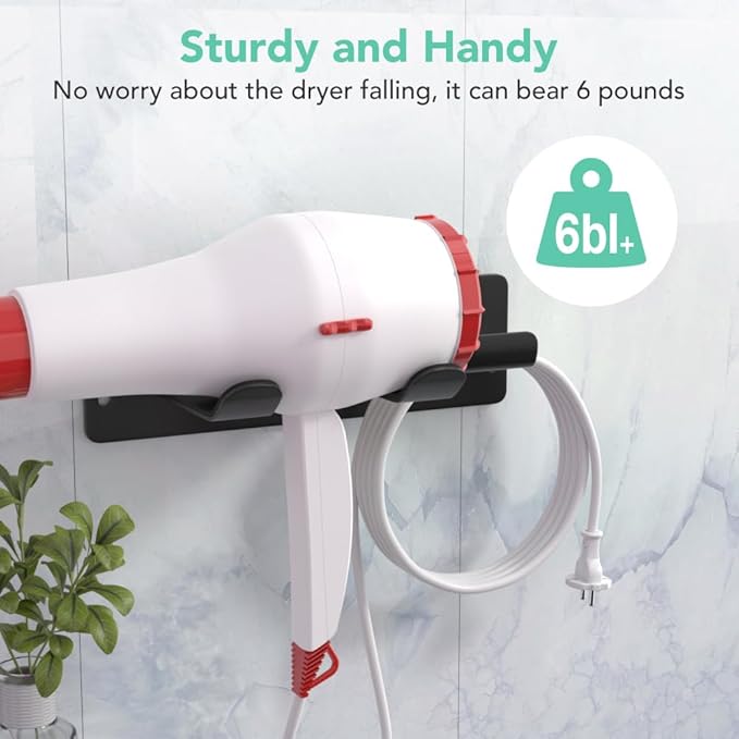 Hair Dryer Holder Wall Mount Compatible with Dyson Hair Dryer, 304 Stainless Steel Hair Dryer Blow Diffuser Holder Organizer Adhesive for The Bathroom Black
