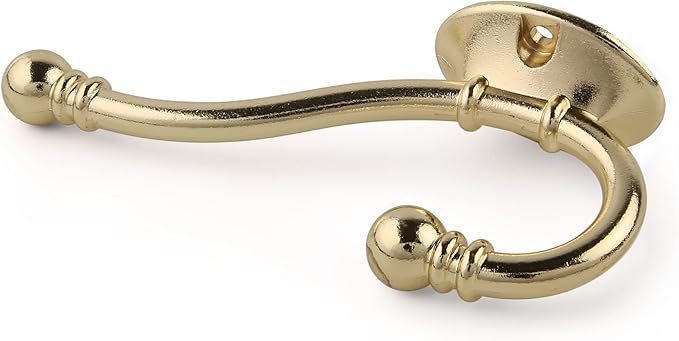 HASWARE 6 PCS Double Prong Robe Hook, Large Dual Coat Hooks with 12 Pieces Screws Wall Mounted Hooks Robe Antique Hooks Hangers Heavy Duty for Home Coats Hat Clothes Hanger Towel Keys (Bright Brass)