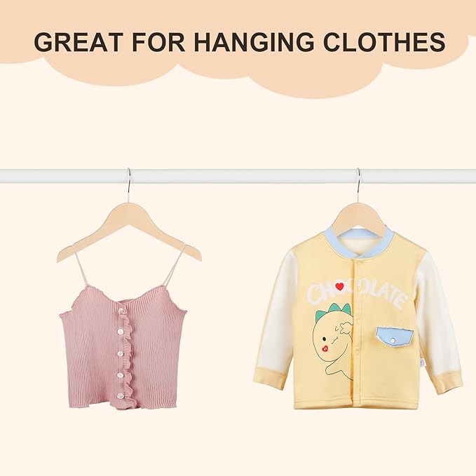 TOPIA HANGER Unfinished/Natural Kids Children Baby Wood Wooden Clothes Dress Shirt Hangers with No Painting - 360° Stronger Flexible Hook- Extra Smoothly Cut Notches, 20 Pack CT09N20