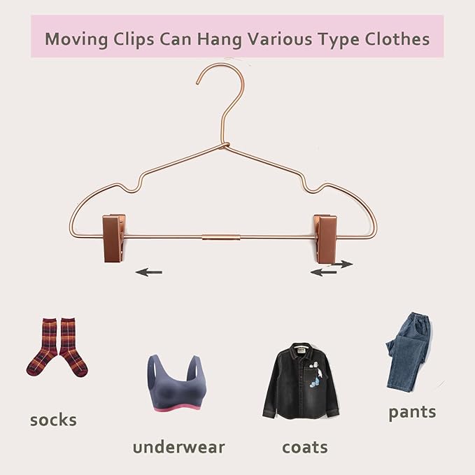Rose Gold Metal Clothes Hangers with Clips,10 Pack Children 12.6" Baby Toddler Infant Newborn Kids Non Slip Durable Space Saving Baby Clothes Coat Hangers