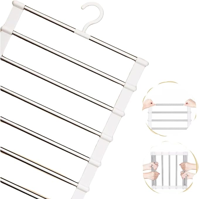 2 Pack Pants Hangers Space Saving,Closet Organizers and Storage,Foldable Trousers Scarf Hangers Collapsible 7 Layer Jeans Hanger for Travel Camping Dorm Room