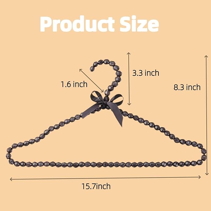 16 inch Pearl Hanger Cute Ribbon Bow Hanger Metal Elegant Clothes Hangers for Wedding Dress Photographing or Decorate Your Closet (5, Black)