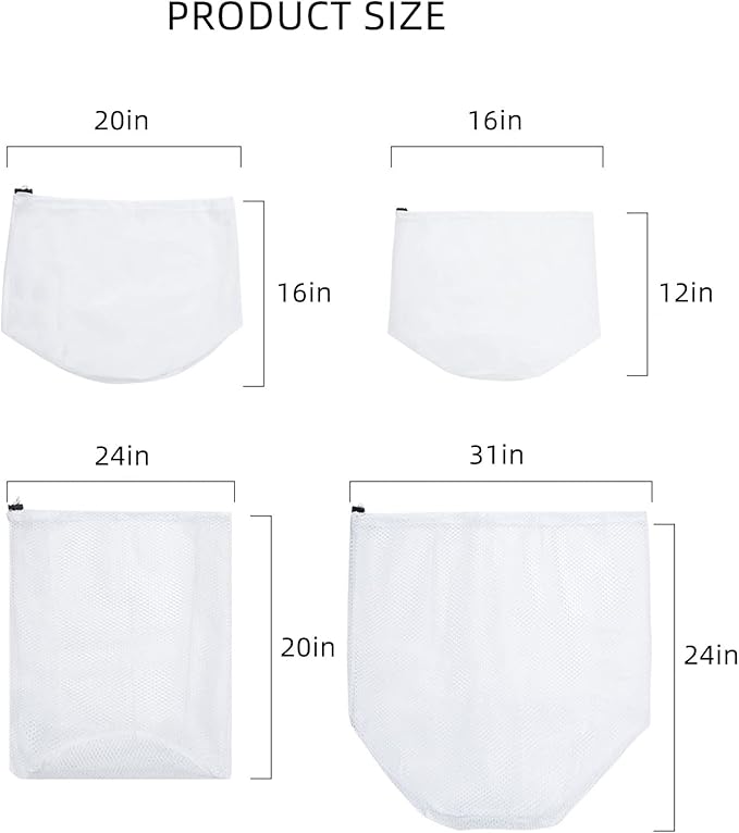 Mesh Laundry Bags, Pack of 4 Durable Drawstring Laundry Washing Bags for Delicates, Garments, Lingerie, Socks, Bras and Baby Clothes(White)