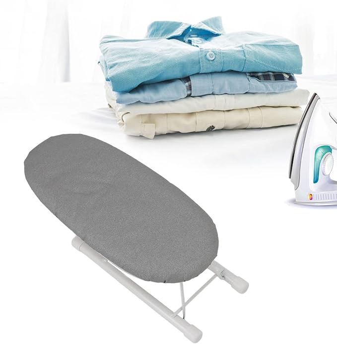 Ironing Board, Heat Resistant Mini Iron Board Foldable Tabletop Ironing Board Portable Iron Board Clothes Ironing Accessories for Home Dorm (Grey)