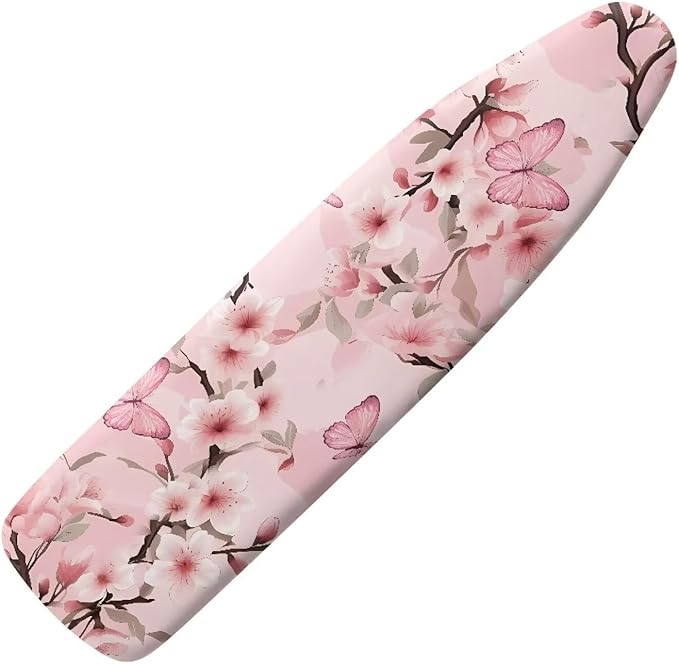 Cherry Blossoms Butterfly Stretchable Standard Ironing Board Cover with Elastic Edge Windproof Reflects Heat Iron Board Cover for 15 x 54 Ironing Boards Decor