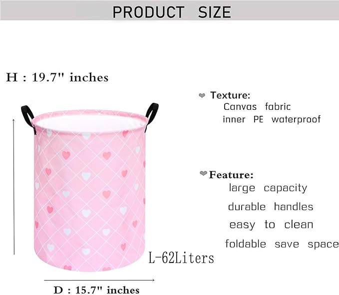 KUNRO Round Heart Valentine's Laundry Gift Basket Storage Hamper, Clothes Storage Organizer Bins, Shelf Basket with Handles for Room Decor