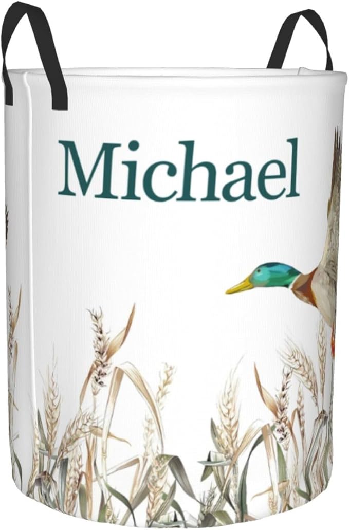 Personalized Laundry Basket for Nursery, Custom Nursery Laundry Hamper with Name, Customize Baby Clothes Circular Hamper for Boys Girls Room Decor, Wild Duck