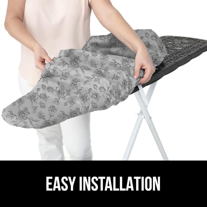 GORILLA GRIP The Original Ironing Board Cover and Pad, Silicone Coating, Thick Scorch Resistant Padding, Heavy Duty Iron Covers Standard Boards, Hook and Loop Fastener Strap, Gray Floral, 15x54