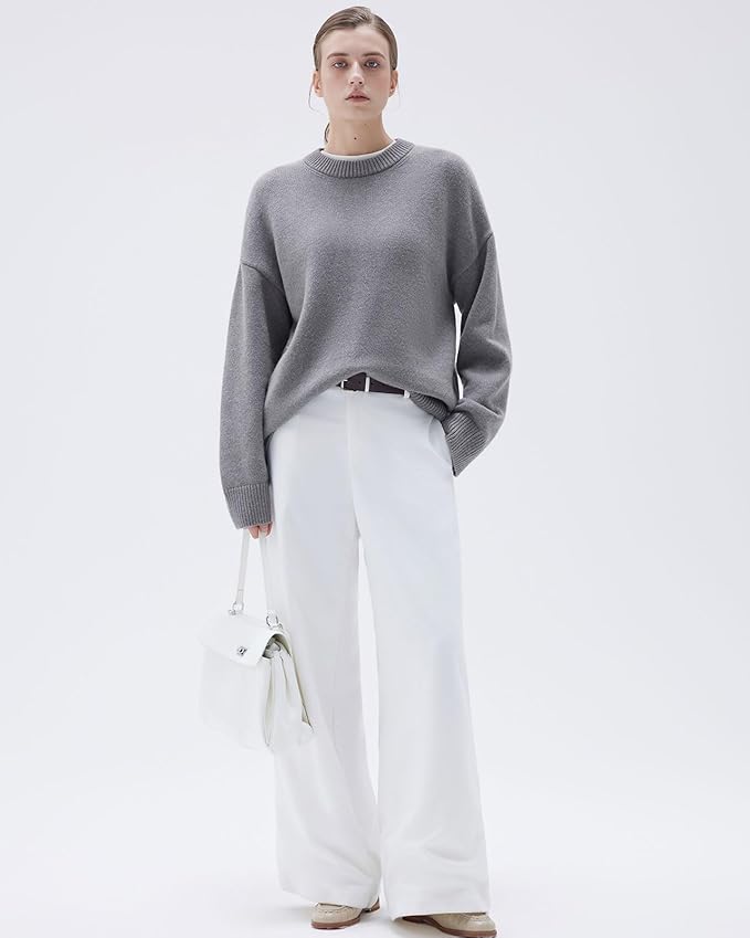 SUUKSESS Women Cashmere Blend Oversized Crew Neck Long Sleeve Pullover Sweaters