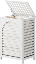White Laundry Hamper, 22.5 Gallon (85L) Bamboo Wood Clothes Laundry Basket with Lid and Handles, Removable Liner