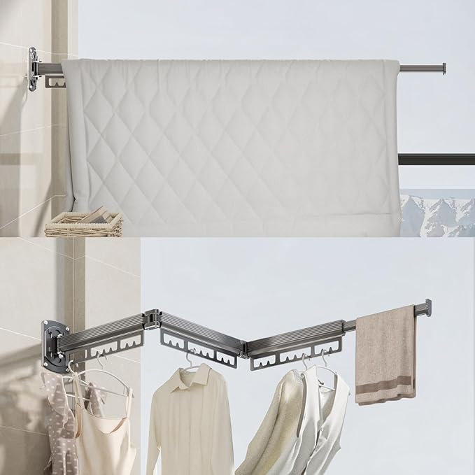 Clothes Drying Rack Wall Mounted,Expandable Drying Rack Clothing(Tri-Fold),Laundry Space Saver Wall Mounted,Portable,Space-Saving Drying Rack,for Balcony,Laundry,Bathroom, 220 lb Capacity