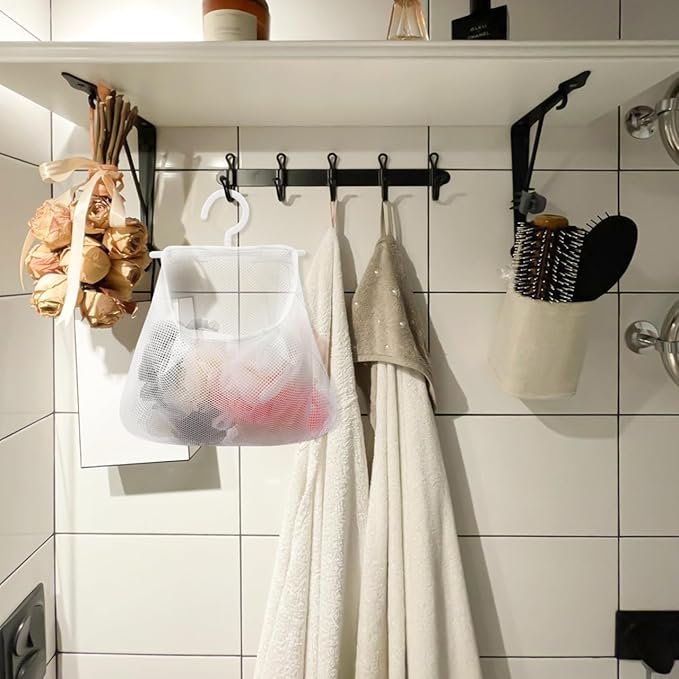 Mesh Storage Hanging Bag with Swiveling Hook - Breathable Clothes Pin Bag for Kitchen Bathroom Bedroom Laundry Organization - Multi-Purpose Hanging Clothes Pin Organizer