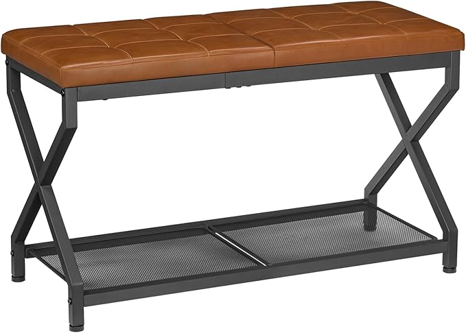 HOOBRO 29.5" L Shoe Bench, Shoe Rack Bench with PU Leather Cushion, Shoe Storage Organizer for Front Door Entrance, 2-Tier Entryway Bench for Small Space, Loads 300 lb, Whiskey Brown CB24HX01