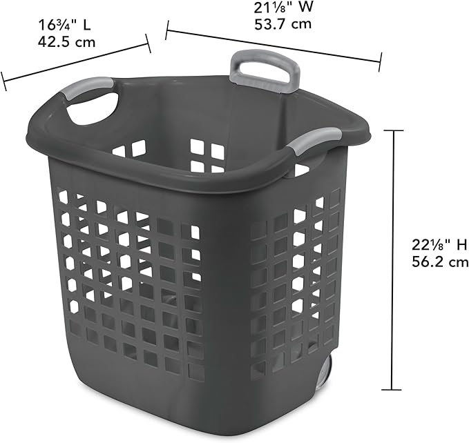 Sterilite 4 Pack Ultra Wheeled Laundry Basket, Plastic Clothes Hamper Bin with Wheels and Retractable Handle, 1.7 Bushel Capacity, Flat Grey