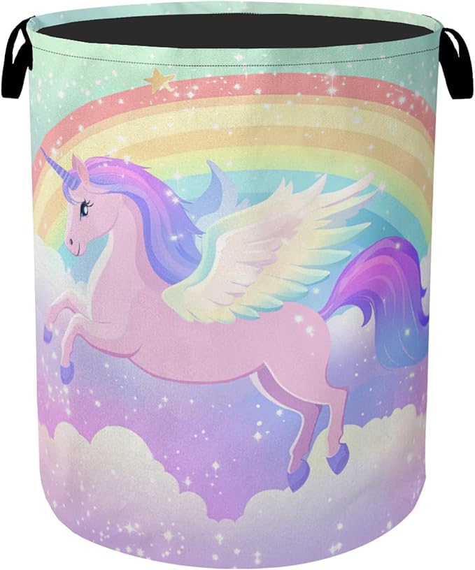Rainbow Unicorn Foldable Laundry Hamper - Waterproof Fabric Storage Basket with Handles, Clothes Hampers for Laundry,Bedroom,Dorm