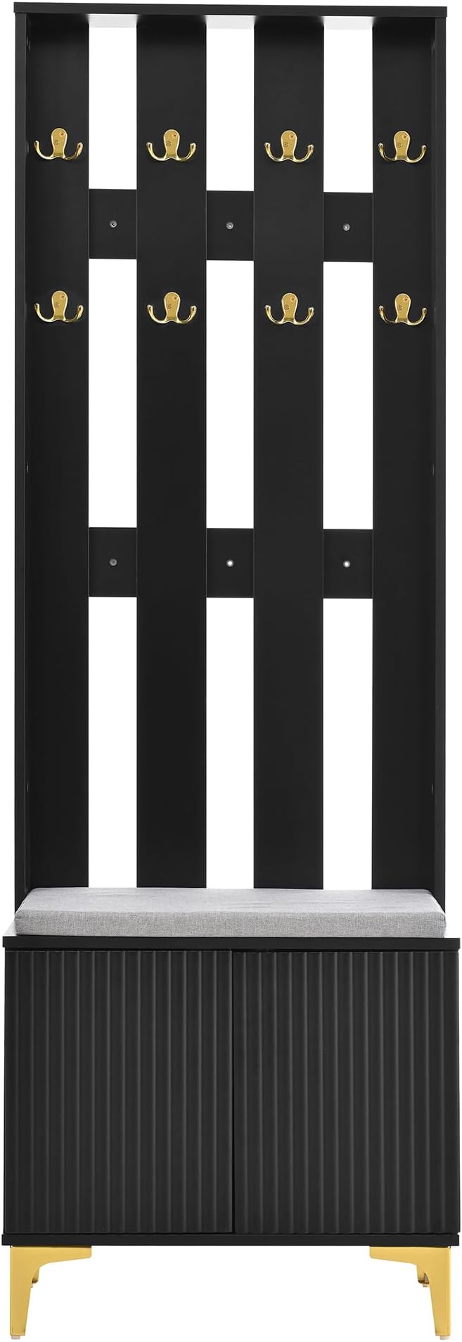 Merax Modern Luxury 3-in-1 Hall Tree with Cushion, Wood Versatile Coat Rack with Adjustable Shelves for Entrance, Hallway Black
