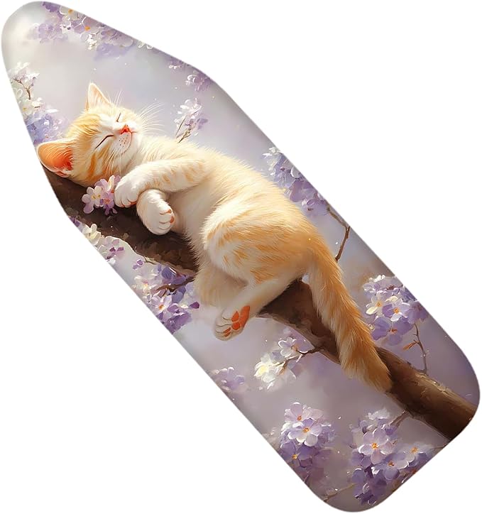 Nuxovilar Sleeping Orange Kitten Among Blossoms Ironing Board Cover, 15×54inch, This Cover Fits Most Standard Boards, Dust - Proof Ironing Accessory for Home Decoration