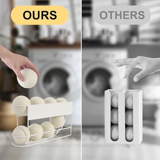 Magnetic Dryer Ball Holder for Laundry Room, Wool Dryer Ball Container, White Laundry Ball Basket, Wool Dryer Ball Container, Dryer Ball Organizer for Washing Machine Side Storage (No Balls)