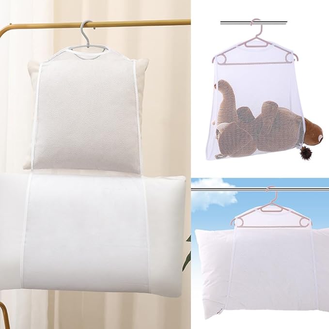 2 Pack Bed Pillows Drying Rack Plush Doll Dryer Rack Hanger Organizer Mesh Net Bags for Bedding Throw Pillows Inserts Down Alternative Fill Memory Foam Pillow Cervical Pillows One/Two Layer