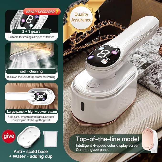 Handheld White Garment Steamer & Iron 2-in-1, Fast 10s Heat-Up Portable Clothes Steamer with LED Display, 4 Smart Modes & Leak-Proof Design – White Travel and Home Wrinkle Remover