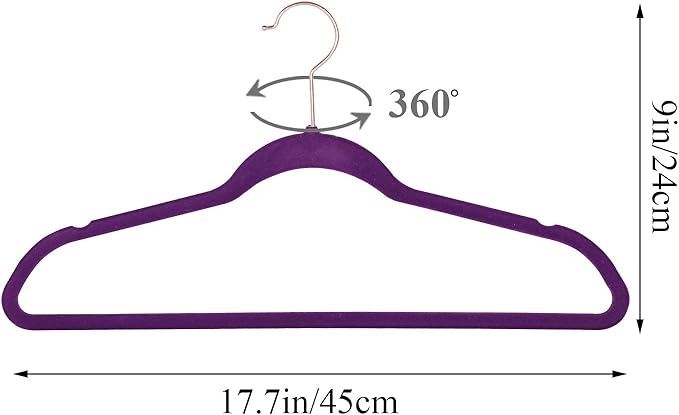 VECELO Premium Velvet Clothes Hangers Suit Heavy Duty (100 Pack)-Non Slip & Space-Saving with 12 Finger Clips & 2Tie Rack Excellent for Men and Women,Dark Purple