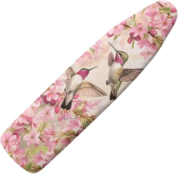 Flower Hummingbird Cover for Ironing Board Non Stick Scorch Ironing Board Cover Hook and Loop Design Non-Slip Iron Board Slipcover Protector