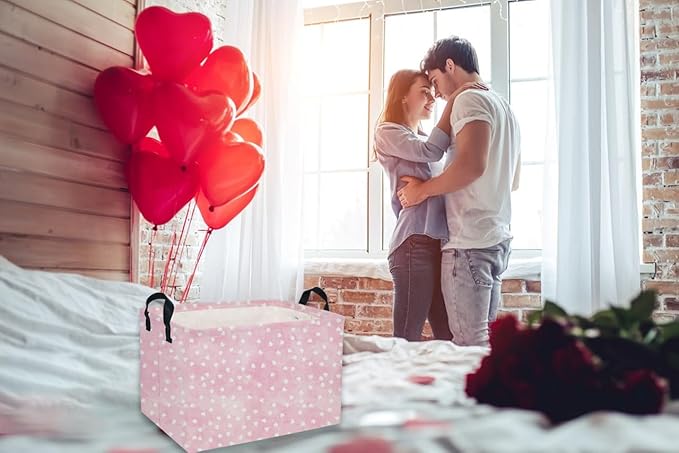 Rectangular Valentine's Day Baskets,Heart Basket,Pink Girls Basket Kids Storage Bin Love Room Decor for Home.(Dreamy Love)