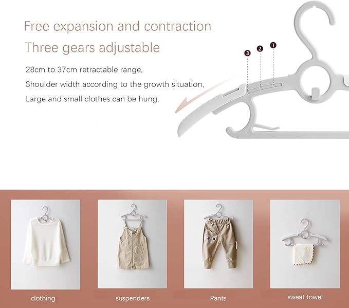Baby Nursery Closet Hangers, Ultra Thin Non-Slip and Extendable Laundry Infant Pant Hanger for Newborn Clothes 20pcs11-14" Adjustable Children Coat Hanger for Girl Boy Toddler Kids Child