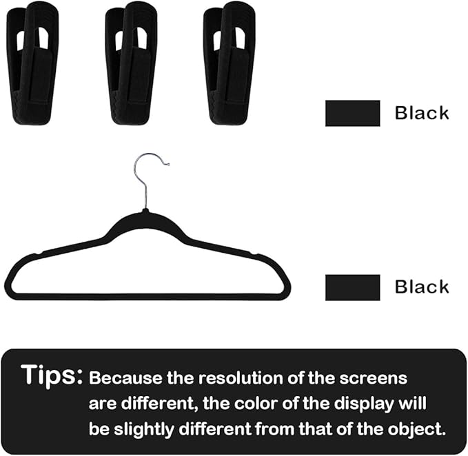 Trgowaul Velvet Hangers Clips, Pants Hangers Velvet Clips, Strong Finger Clips Perfect for Thin Velvet Hangers (60pc, Black)